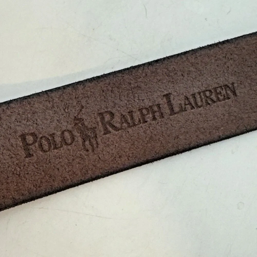 Polo Ralph Lauren Brown Leather Belt Men's 38 Solid Brass Silver Plated Buckle